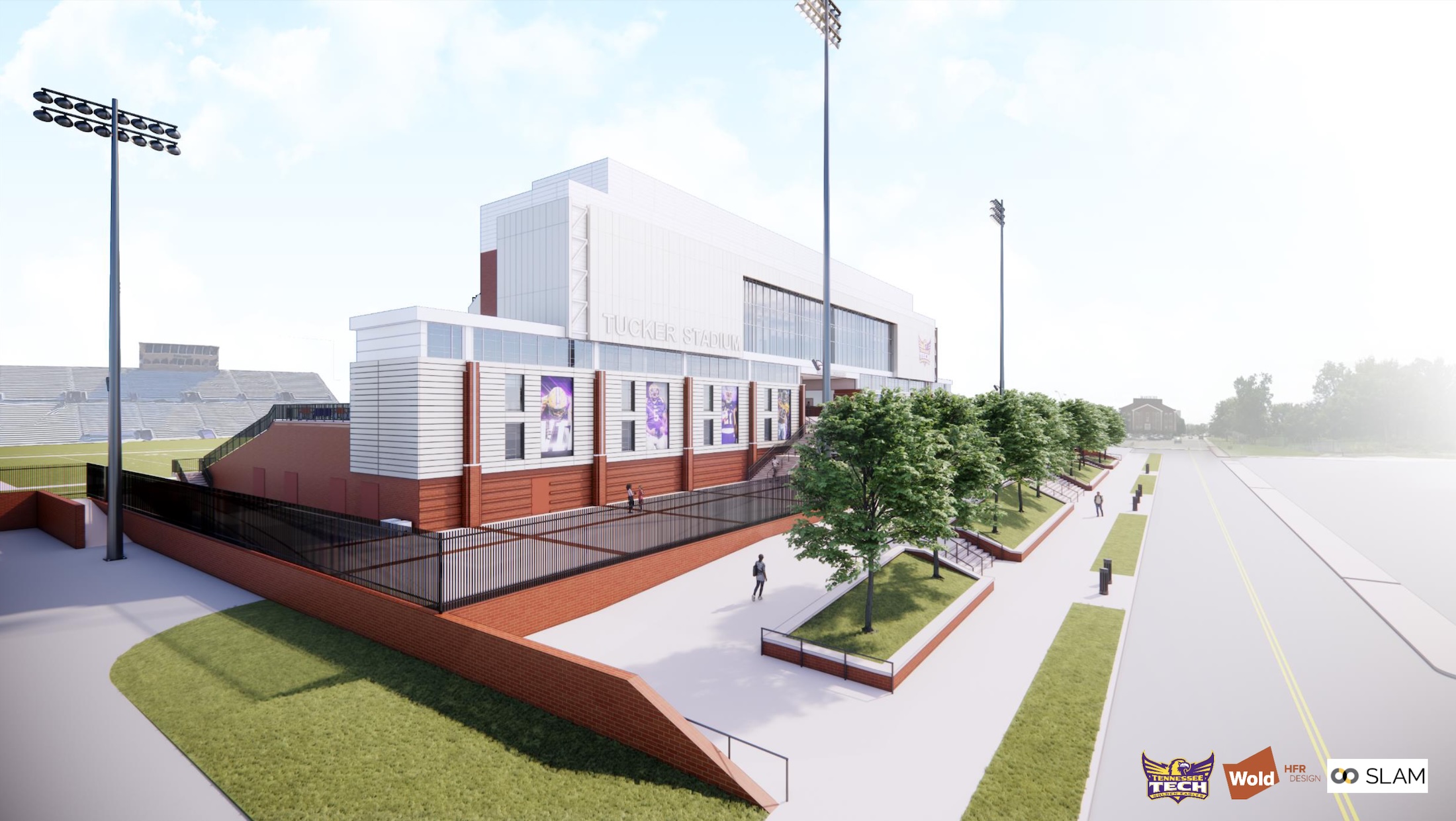 A digital rendering of Tennessee Tech's new stadium as seen from the road. 